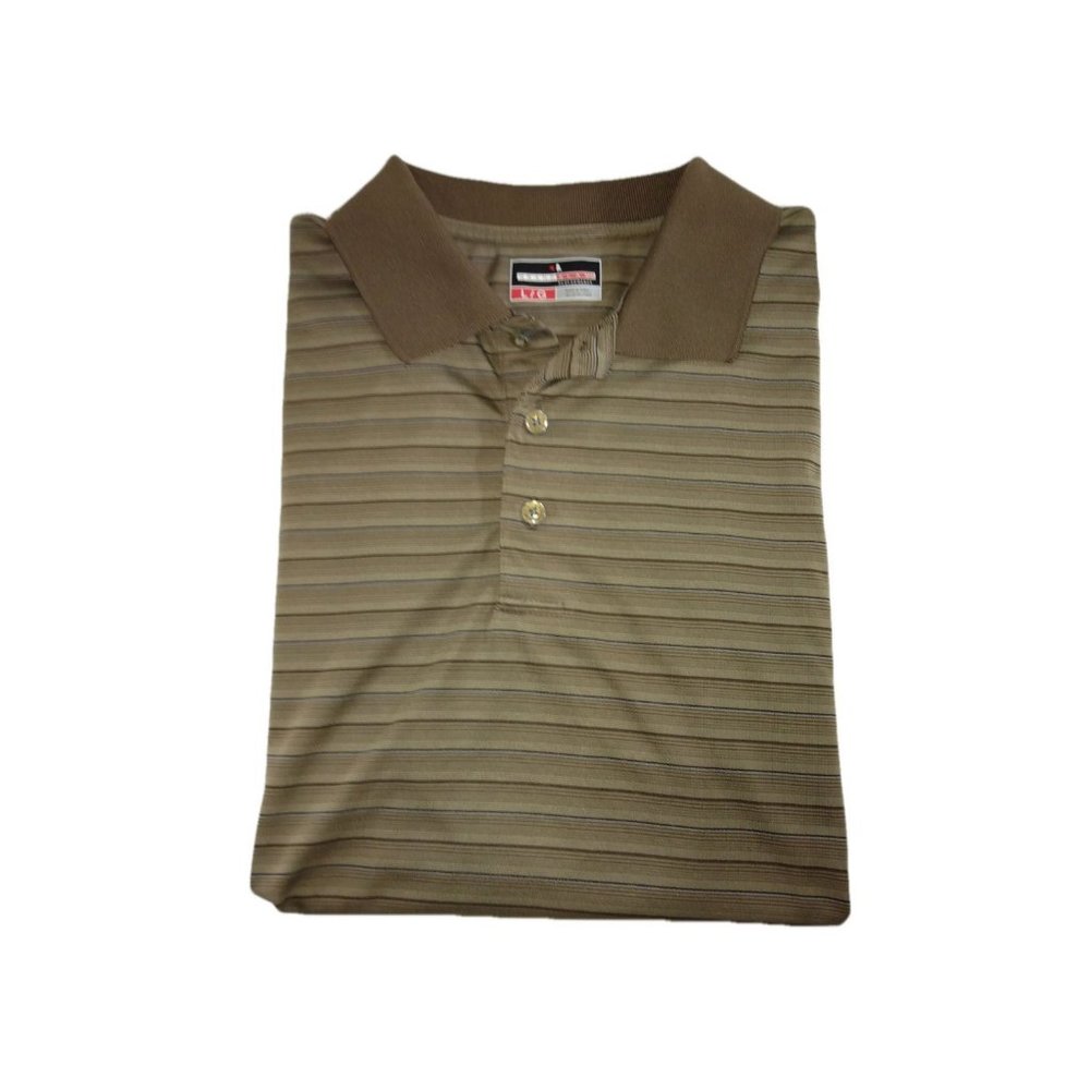 Grand Slam Men’s Large Polo Short Sleeve Golf Shirt Brown With Blue Stripes
